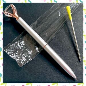 Diamond Top Silver & Rose Gold METAL Ballpoint Pen Black Ink Refill